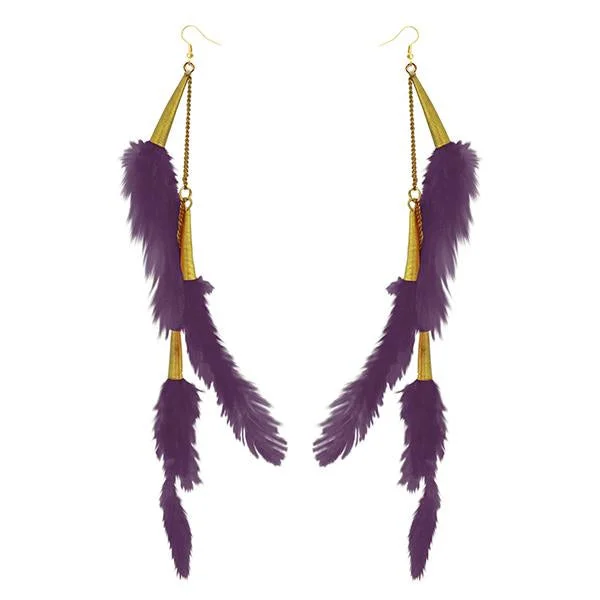 women’s chandelier earrings-Tip Top Fashions Gold Plated Purple Feather Earrings - 1310972C