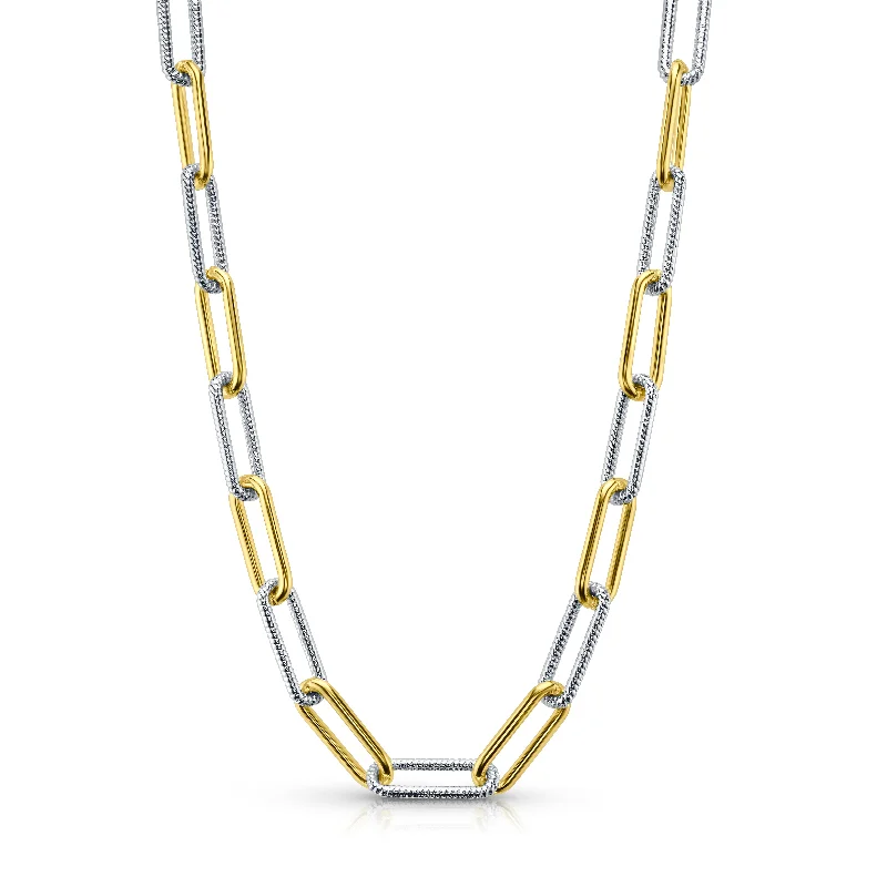 women’s luxury pearl necklaces-TWO-TONE LONG LINK NECKLACE, GOLD