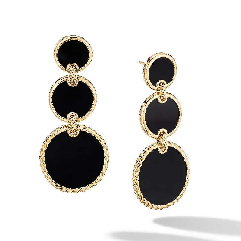 women’s cute earrings-DY Elements Triple Drop Earrings in 18K Yellow Gold with Black Onyx