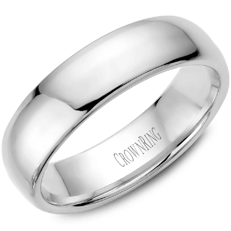 women’s matching engagement rings-14K White Gold 6mm Lightweight Dome Men's Wedding Band by Crown Ring