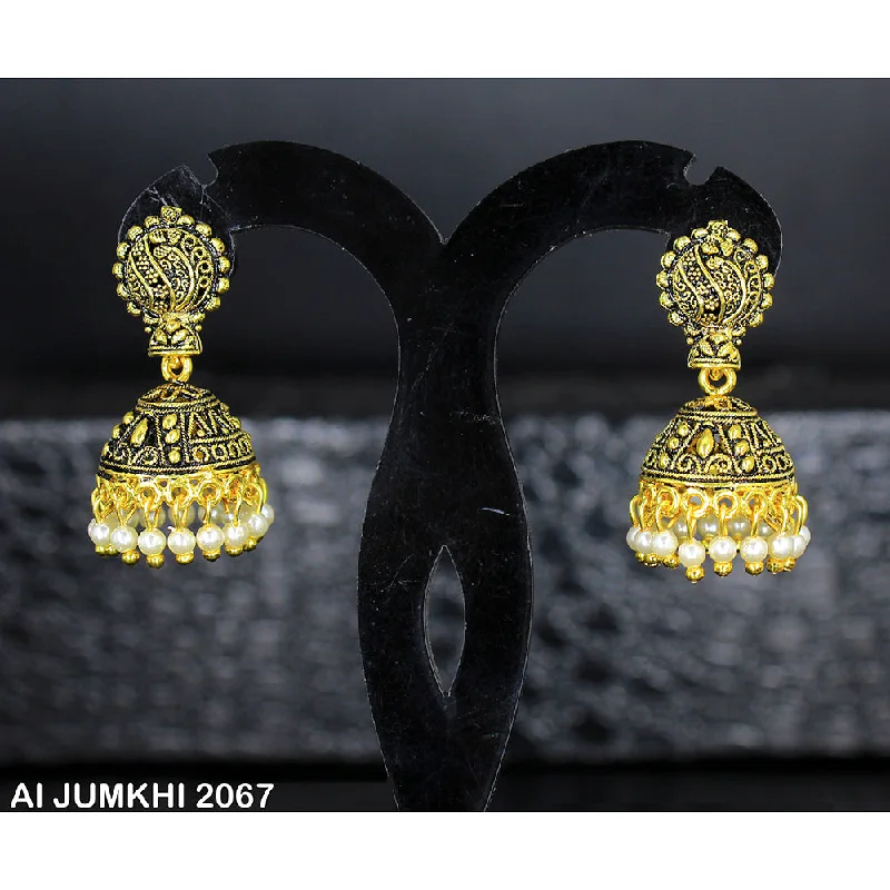 women’s double hoop earrings-Mahavir Gold Plated White Pearl Jhumki Earrings -AI Jumkhi 2067