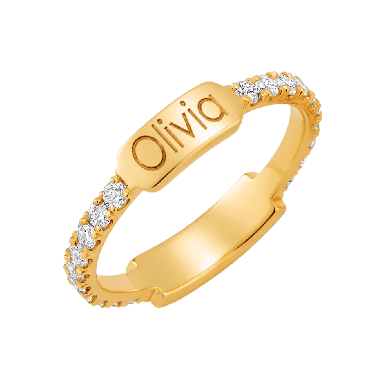 women’s trendy rings-Moyen Diamond U-Pave Engraved Ring