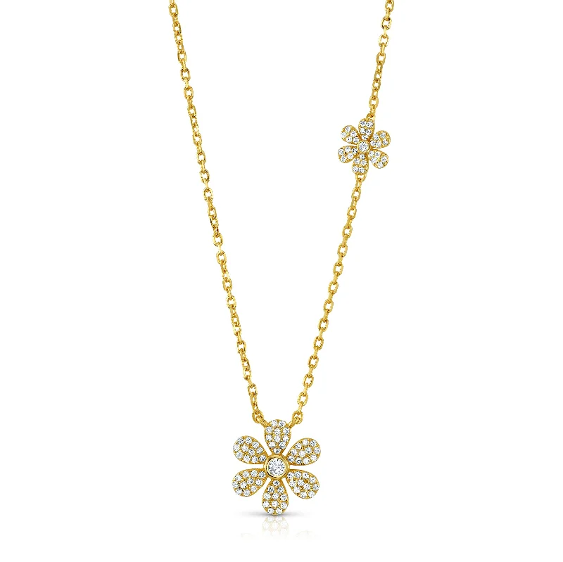 women’s long necklaces-DOUBLE SWEET DAISY NECKLACE, GOLD