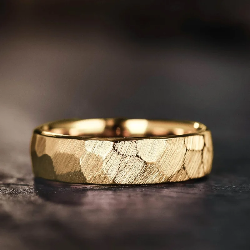 women’s unique engagement rings-The Apollo | 6mm Men's Hammered Yellow Gold Wedding Band