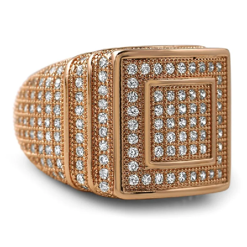 women’s silver rings-Ice Stacked Rose Gold CZ Micro Pave Iced Out Ring