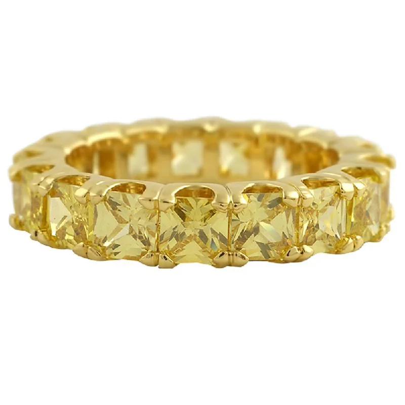 women’s cushion cut rings-Canary Princess Cut CZ Eternity Gold Bling Bling Ring