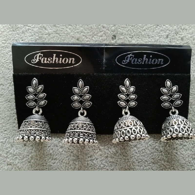 women’s platinum earrings-Tahura Oxidized Plated Pack Of 24  Jhumki Earrings ( Assorted Design ) - TAHEAR58