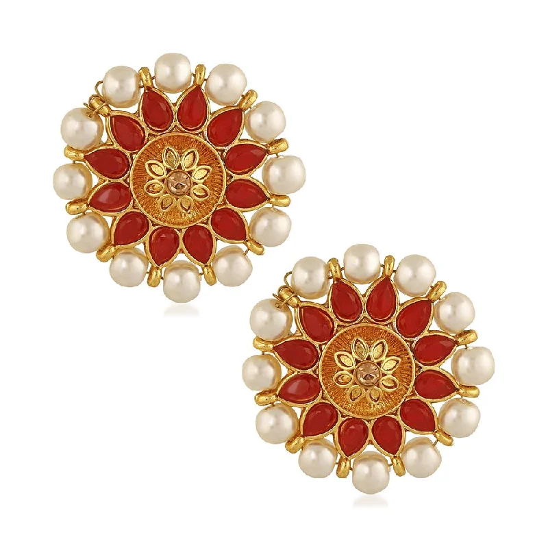 women’s diamond drop earrings-Mahi Red Meenakari Work Traditional Floral Earring with Kundan for Women (VECJ100218Red)