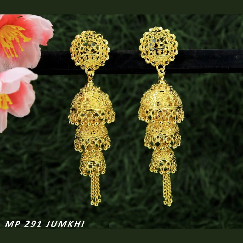 women’s wedding earrings-Mahavir Forming Gold Plated Jhumki Earrings  - MP 291 Jumkhi