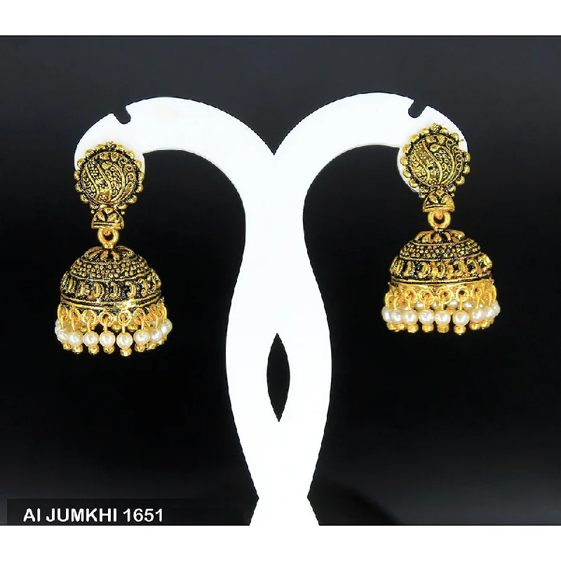 women’s gold drop earrings-Mahavir Gold Plated Pearl Jhumki Earrings -AI Jumkhi 1651