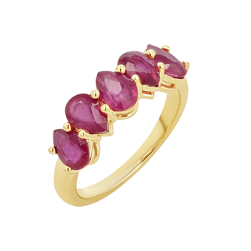 women’s designer diamond rings-Pear Shape Ruby Half Eternity