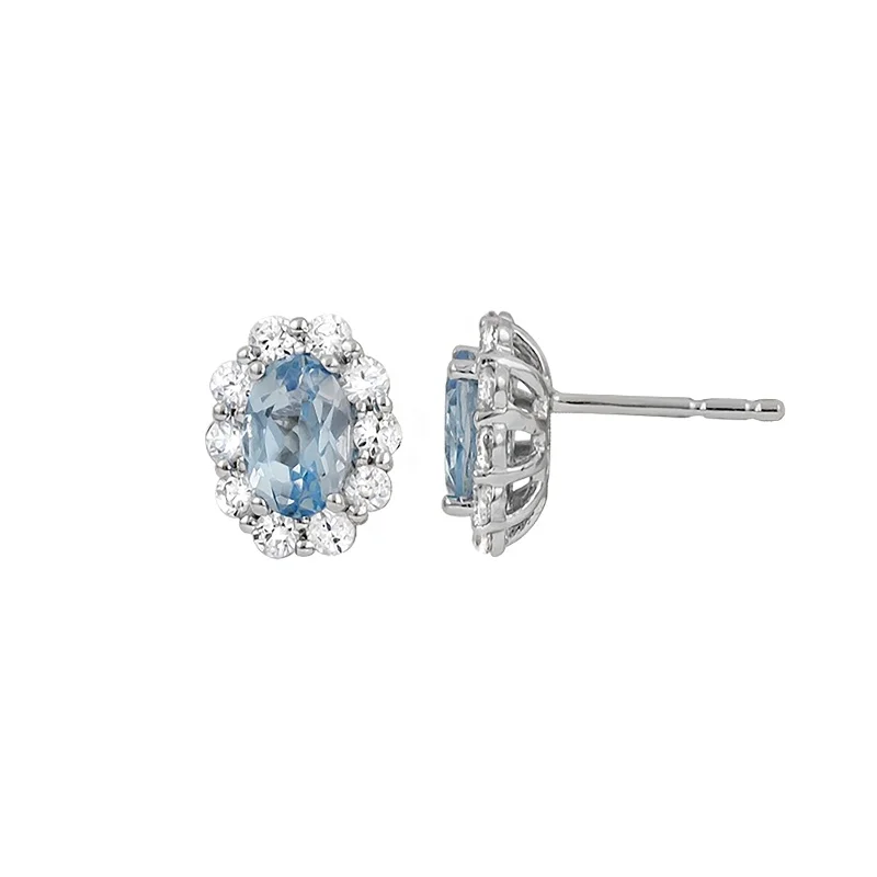 women’s large diamond earrings-Aquamarine & Diamond Halo Earrings