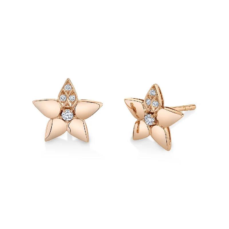 women’s statement earrings-Single Leaf Lily Artisan Pave Stud Earrings