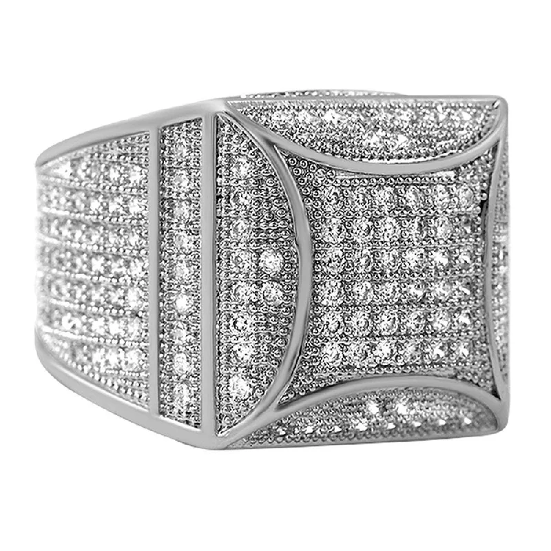 women’s fashion rings-Kite Box Bling Bling Rhodium CZ Micro Pave Ring