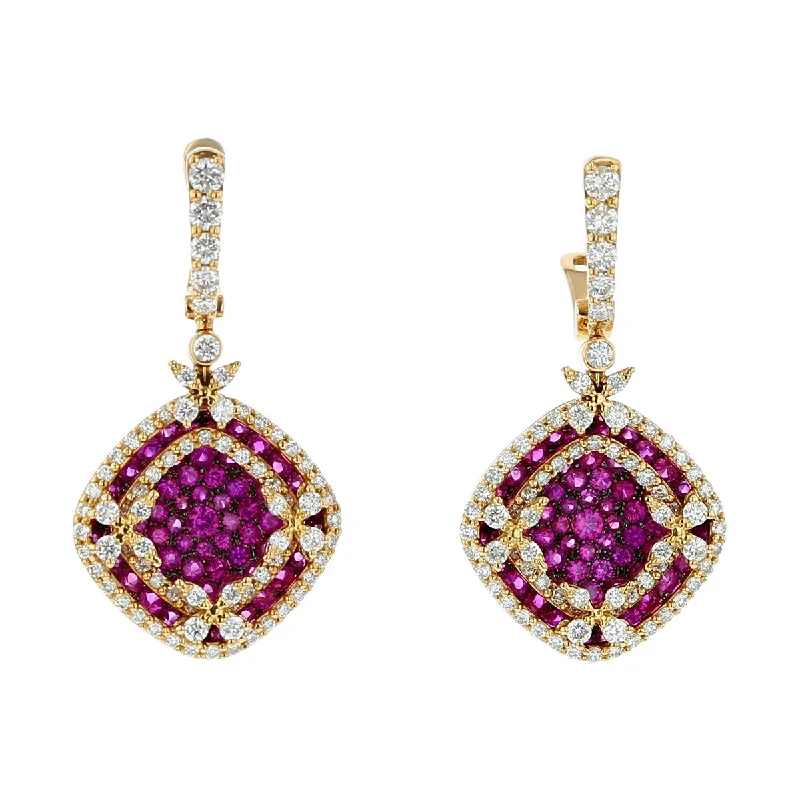 women’s twist earrings-Salavetti Pink Sapphire Diamond Dangle Earrings