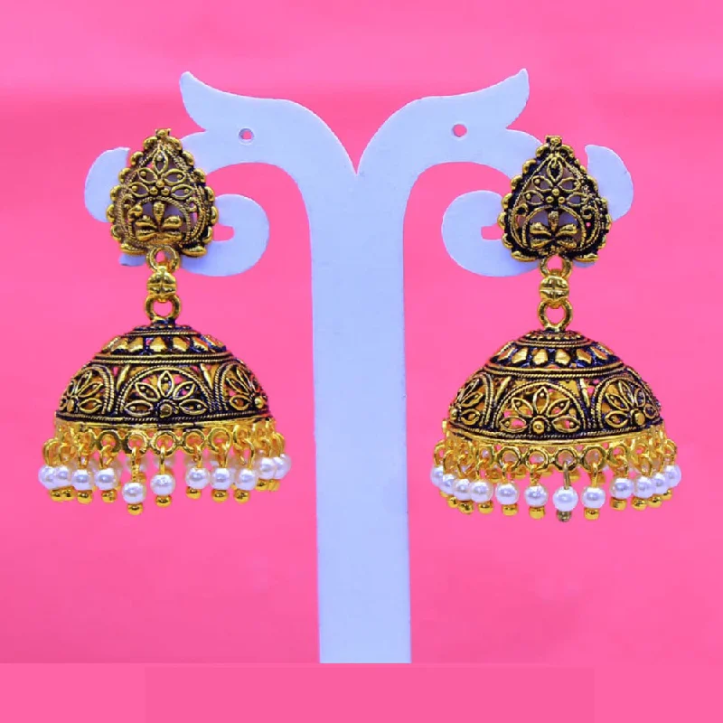 women’s ruby earrings-Mahavir Gold Plated White Pearl Jhumki Earrings - AI JUMKHI 1637