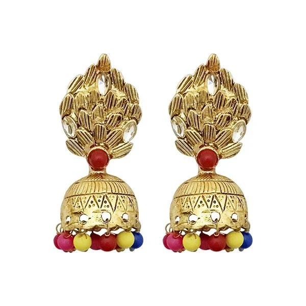 women’s sun earrings-Kriaa  Gold plated Multi Beads Jhumki Earrings - 1311532D