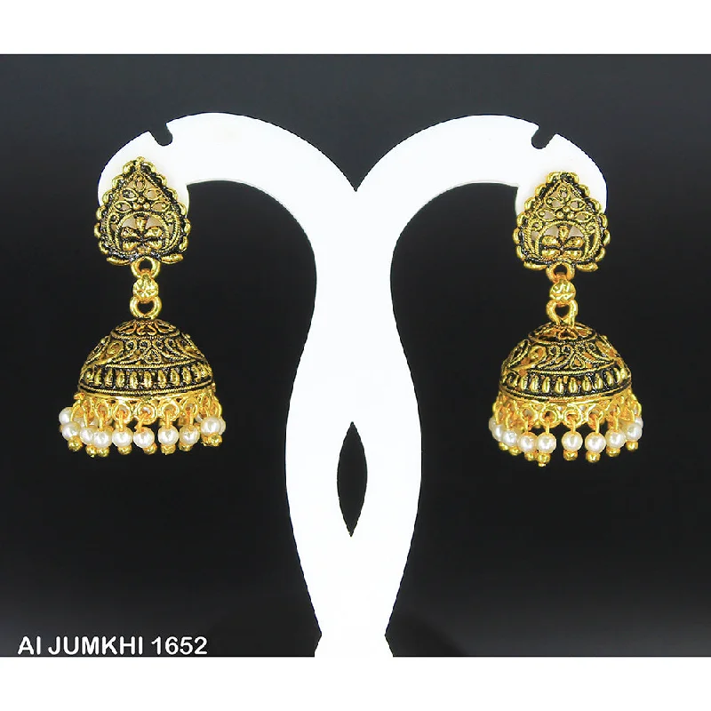 women’s emerald earrings-Mahavir Gold Plated Pearl Jhumki Earrings -AI Jumkhi 1652