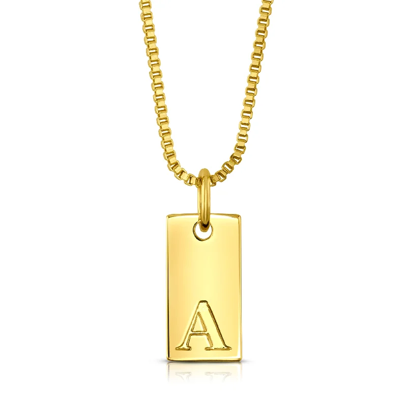 women’s layered necklaces-DOG TAG INITIAL NECKLACE, GOLD