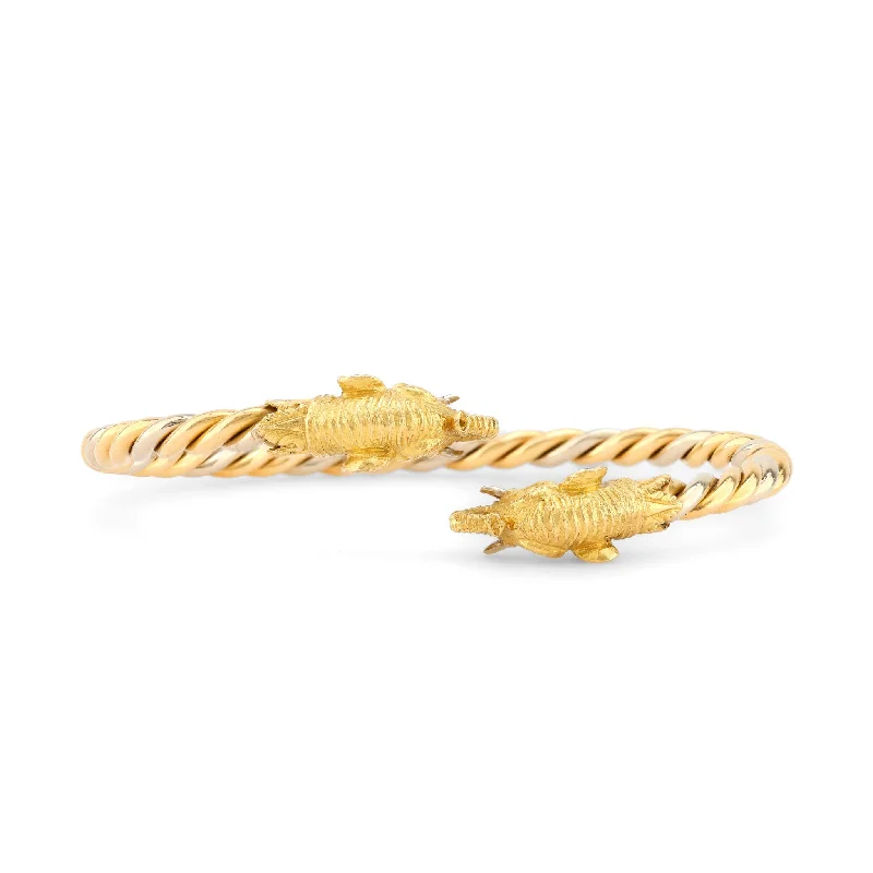 women’s classic bracelets-Vintage 18K Yellow and White Gold Elephant Bangle