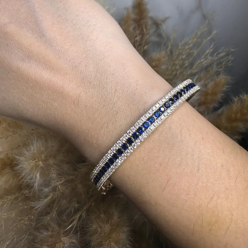 women’s stacking bangles-Round Brilliant 4.05 Carat Sapphire and Diamond 3 Rows Bangle BAN1S