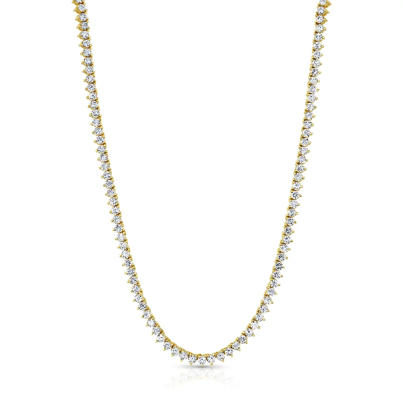 women’s gold necklaces-CZ POINT TENNIS NECKLACE, GOLD BRASS