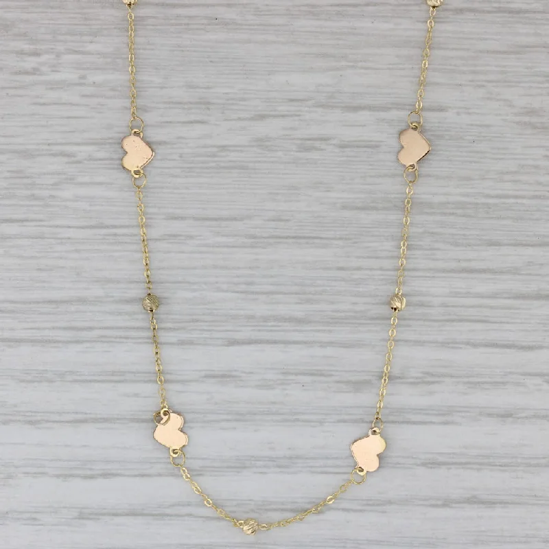 women’s luxury pearl necklaces-Hearts & Beads Station Necklace 14k Yellow Gold 18" Cable Chain