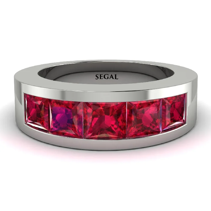 women’s multi-stone engagement rings-2.6 Ct Princess Cut Ruby Wedding Band - Kensley No. 12