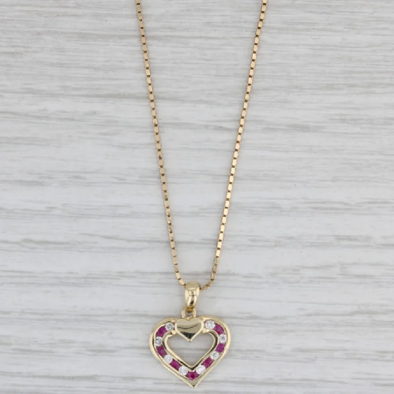 women’s dainty chain necklaces-0.22ctw Ruby Diamond Open Heart Pendant Necklace 14k Gold 16.75" Box Chain