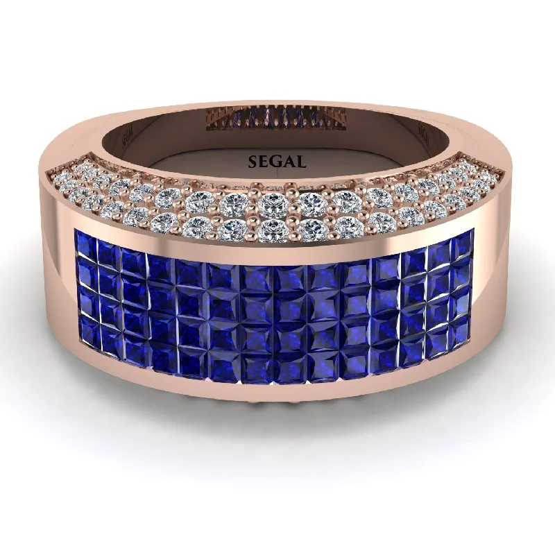 women’s contemporary engagement rings-Sapphire Cluster Wide Fancy Wedding Band - Kyla No. 14