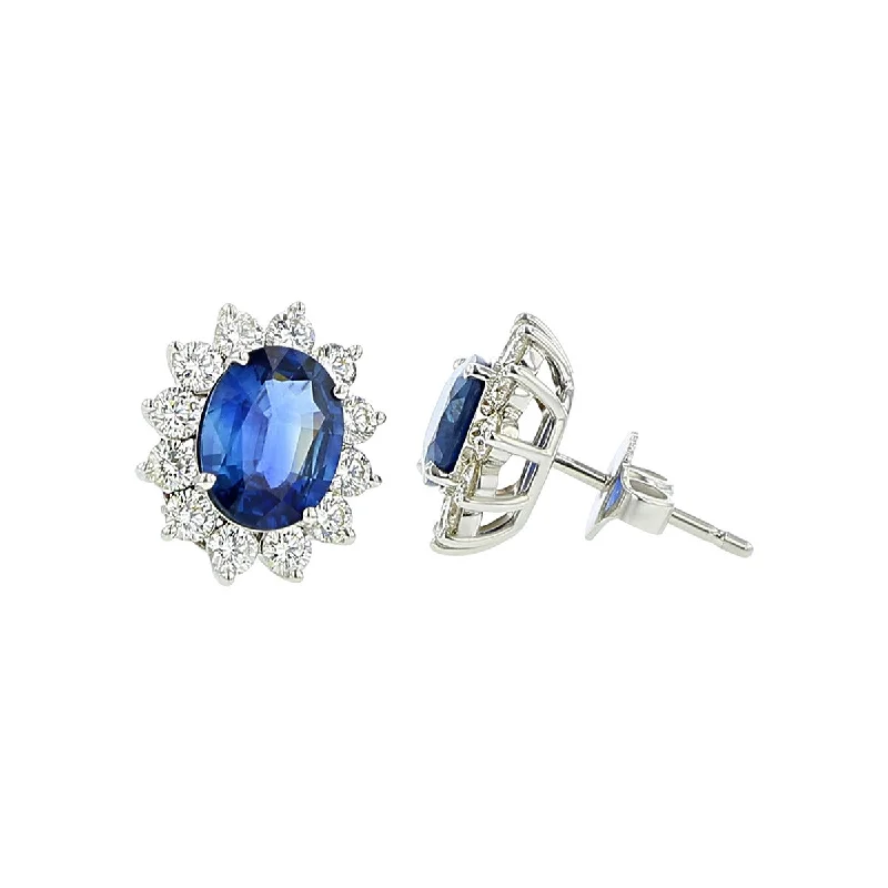 women’s pearl earrings-Sapphire and Diamond Halo Stud Earrings