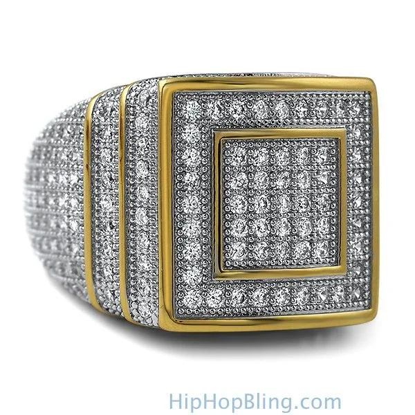 women’s statement fashion rings-Ice Stacked Gold CZ Micro Pave Iced Out Ring