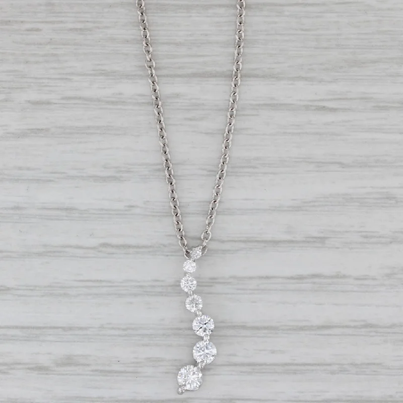 women’s bridal necklaces-0.80ctw Diamond Journey Pendant Necklace 14k White Gold 17.75" Cable Chain