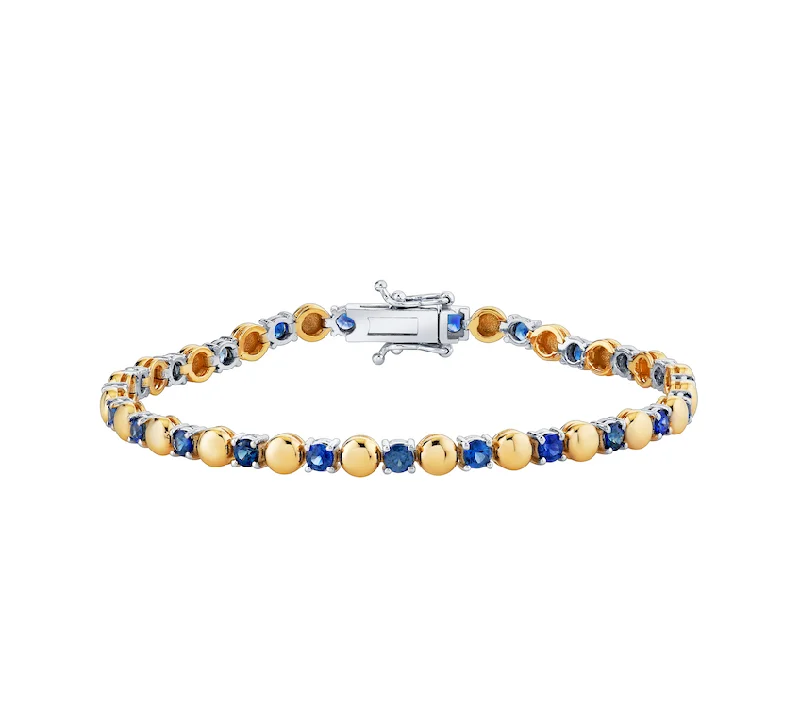 women’s thin bracelets-Beaded Sapphire Tennis Bracelet