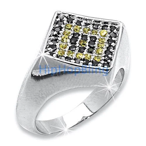 women’s sapphire rings-Classic Canary Black CZ Micro Pave .925 Sterling Silver Mens Ring