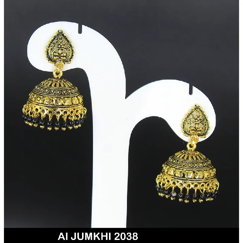 women’s hoop earrings-Mahavir Gold Plated Black Beads Jhumki Earrings -AI Jumkhi 2038