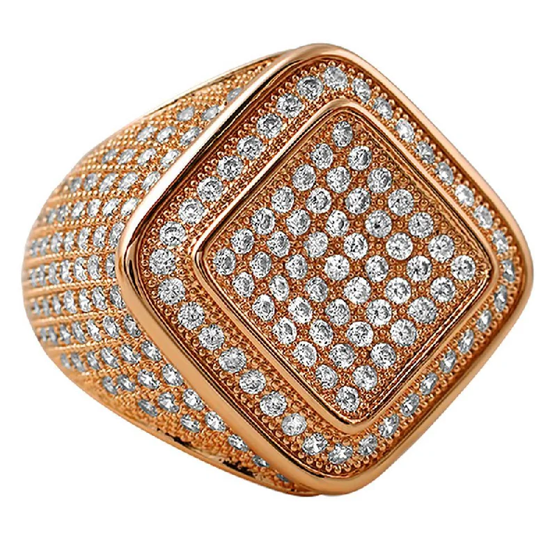 women’s solitaire rings-Deep Ice Rose Gold CZ Micro Pave Bling Ring