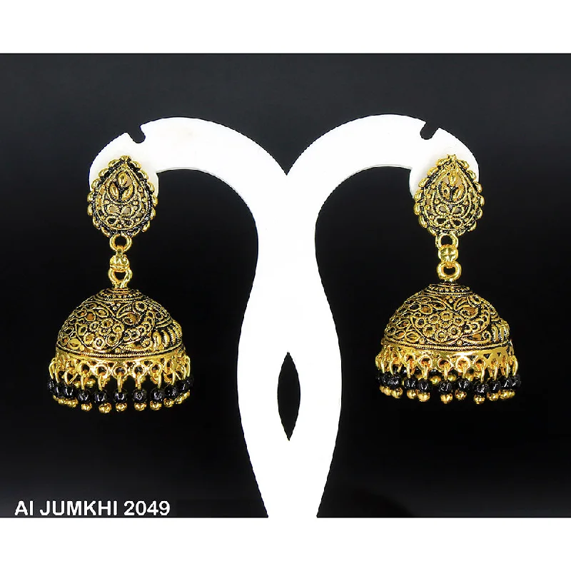 women’s luxury chandelier earrings-Mahavir Gold Plated Black Pearl Jhumki Earrings -AI Jumkhi 2049