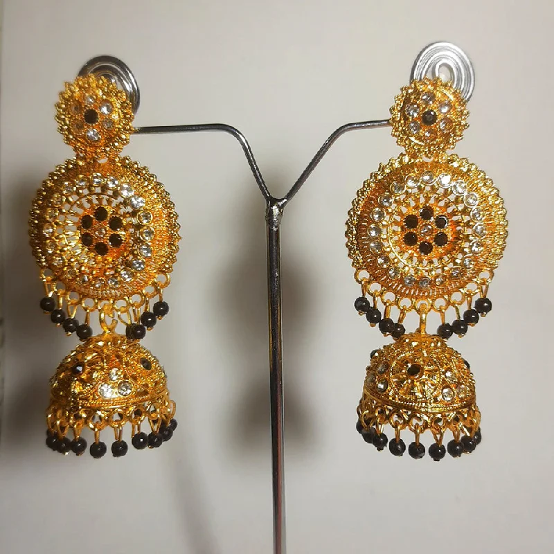 women’s artistic earrings-H K Fashion Gold Plated Austrian Stone & Beads Jhumki Earrings