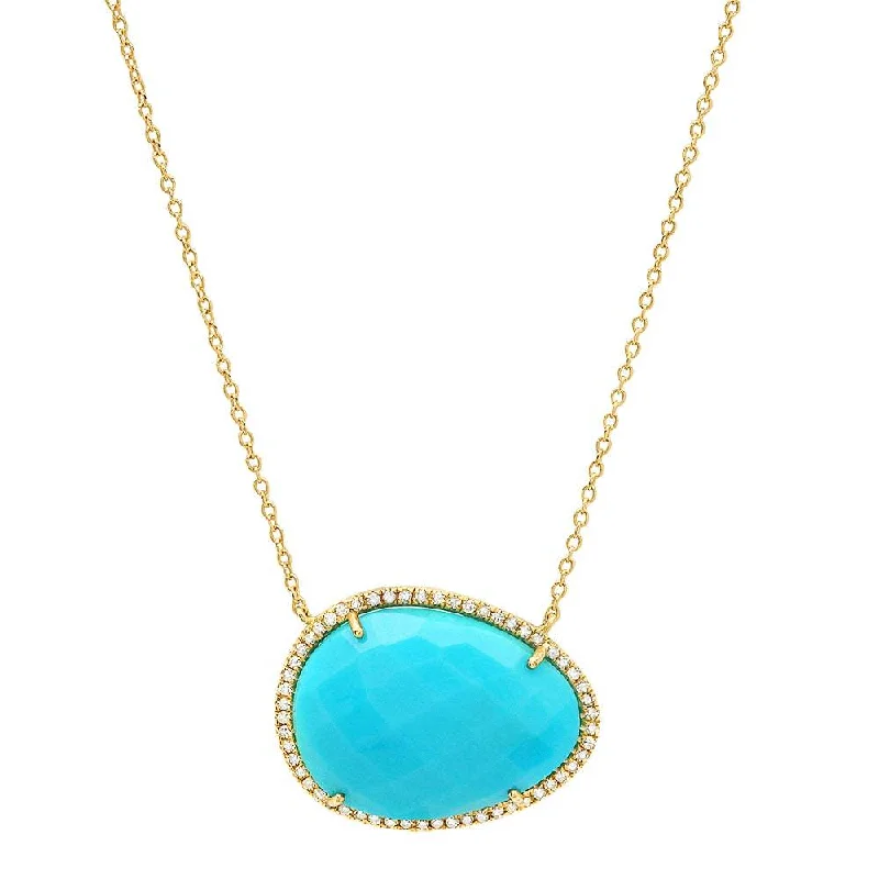 women’s chain necklace sets-FACETED TURQUOISE & DIAMOND NECKLACE, GOLD