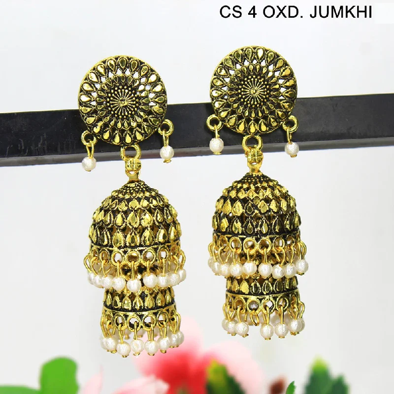 women’s bridal earrings-Mahavir Gold Plated & Pearl Jhumki Earrings  - CS Jumkhi 4 OXD