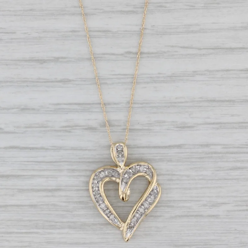 women’s gemstone pendant necklaces-0.20ctw Diamond Open Heart Pendant Necklace 10k Yellow Gold 19.5" Rope Chain