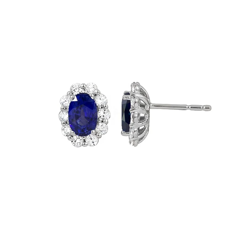 women’s zirconia earrings-Blue Sapphire and Diamond Halo Earrings