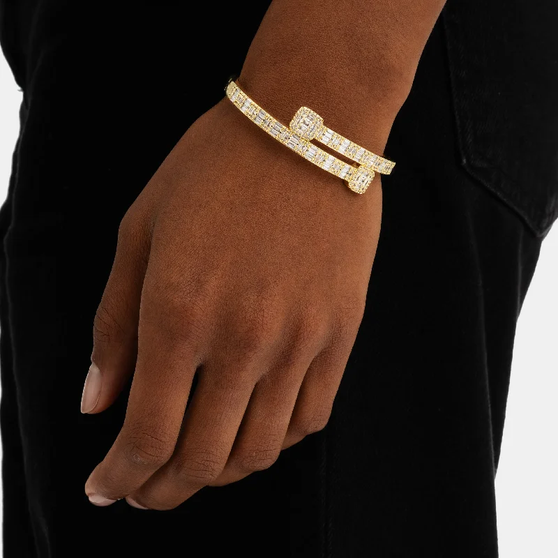 women’s crystal bracelets-Baguette Bangle Bracelet Gold