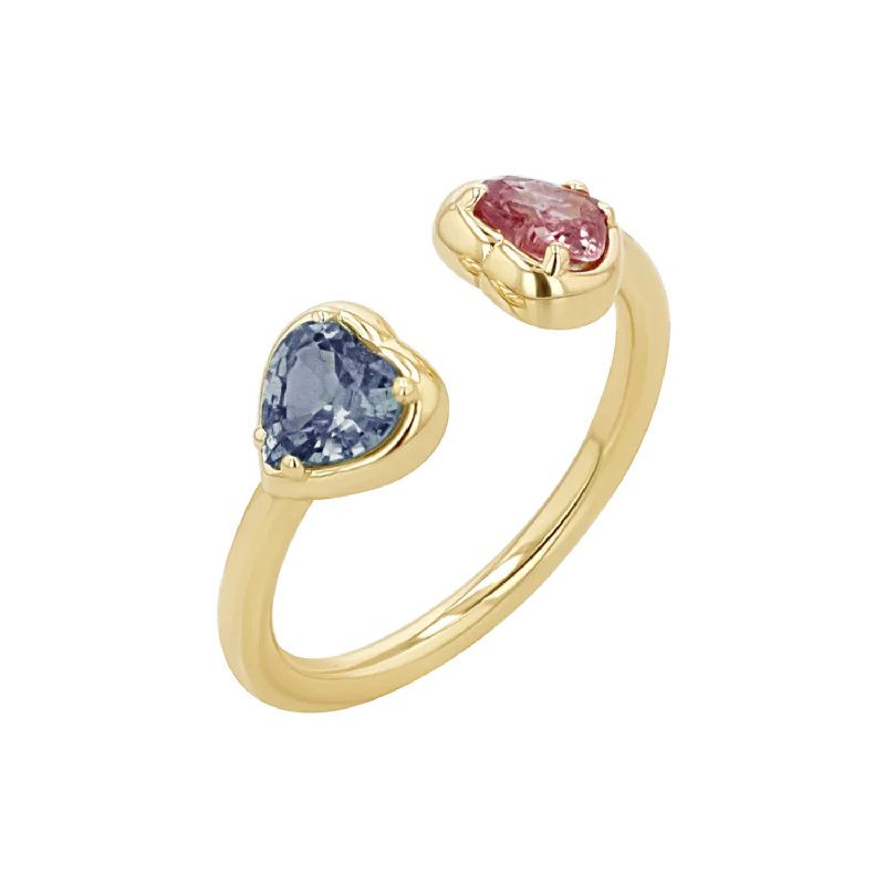 women’s simple diamond rings-Sapphire Heart Duo Wrap Ring