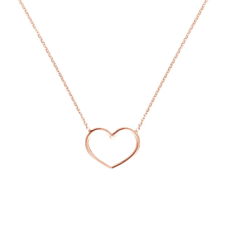 women’s chunky necklaces-14K Rose Gold Open Wire Heart Necklace