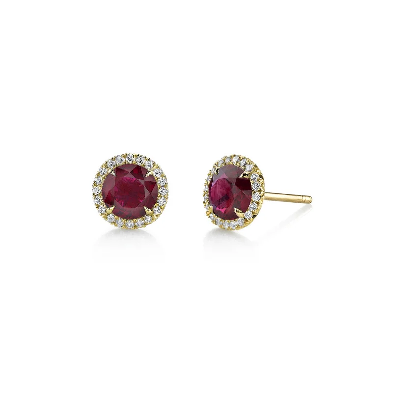 women’s colored gemstone earrings-Ruby and Diamond Stud Earrings