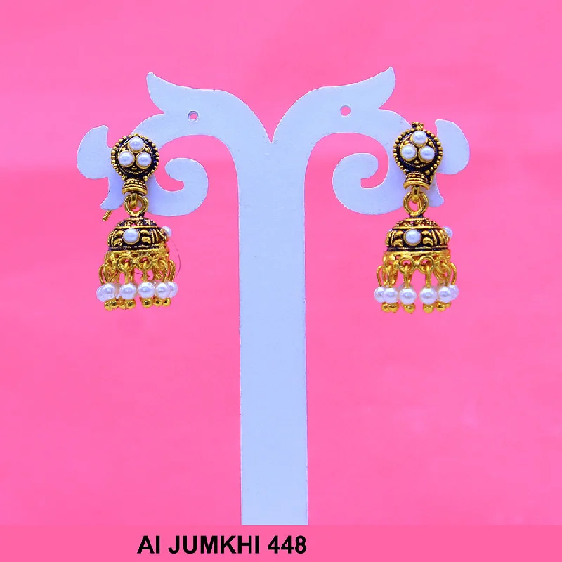 women’s ruby earrings-Mahavir Gold Plated White Pearl Jhumki Earrings  - AI Jumkhi 448