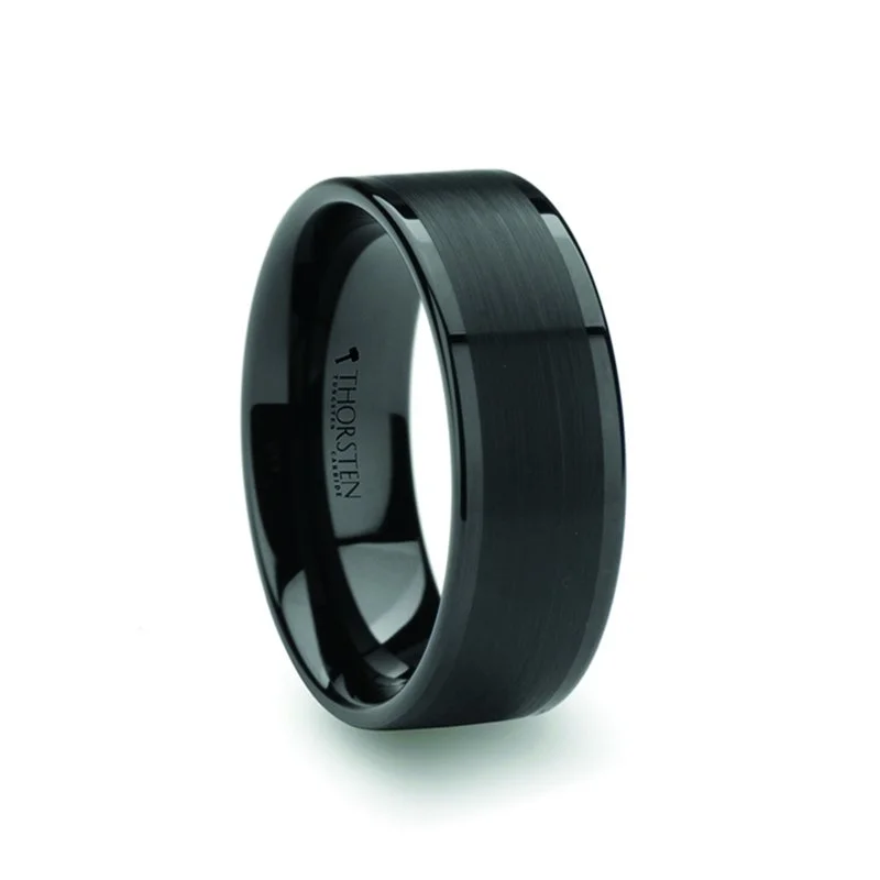 women’s colored diamond engagement rings-Black Tungsten Mens Wedding Band