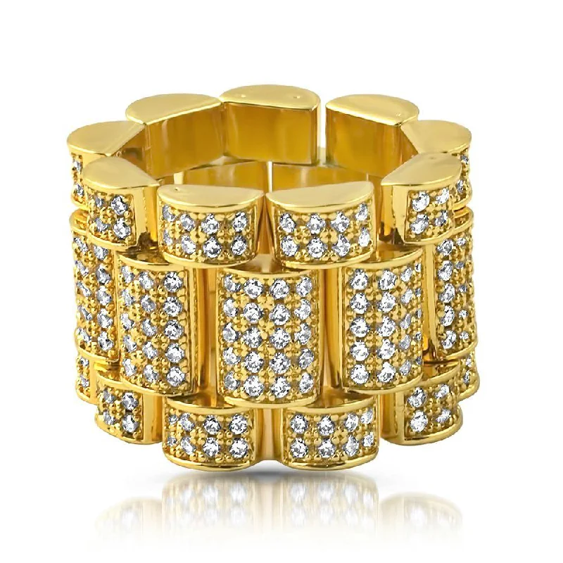 women’s thick gold rings-Presidential Link Gold CZ Bling Bling Ring